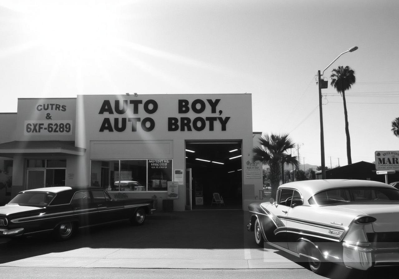 Vintage shot of the original Fine Car Exteriors shop